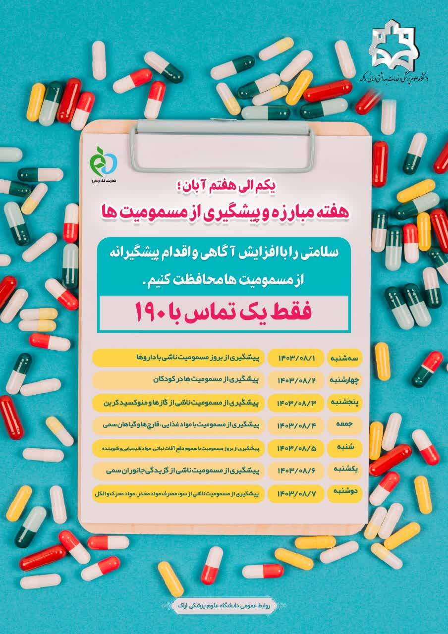یکم الی هفتم آبان ماه؛ هفته "مبارزه و پیشگیری از مسمومیت ها"