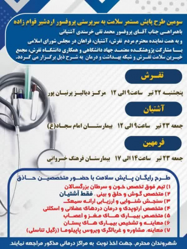 سومین طرح پایش مستمر به سرپرستی پروفسور اردشیر قوام زاده با همراهی جناب آقای پروفسور محمدتقی خرسندی آشتیانی