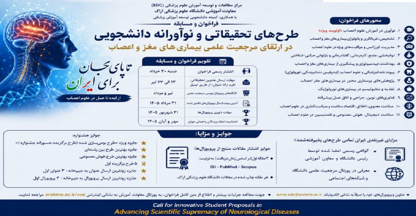 فراخوان ملی طرح‌های تحقیقاتی و نوآورانه دانشجویی در ارتقای مرجعیت علمی بیماری‌های مغز و اعصاب