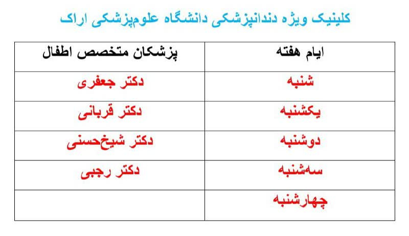 برنامه حضور پزشکان متخصص(اطفال)در کلینیک ویژه