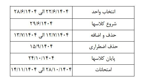 تقویم آموزشی نیمسال اول۱۴۰۴-۱۴۰۵